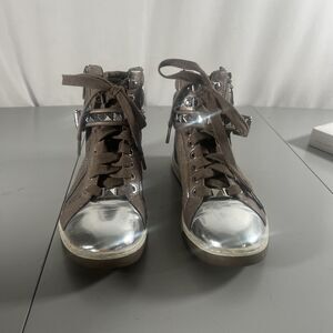 Michael Kors High Top Grey Brown Taupe Sneakers Shoes Size 6 Women